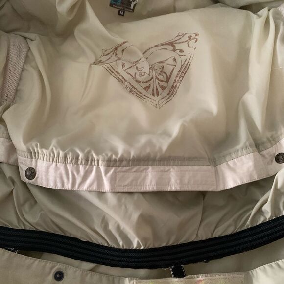 Roxy beige herringbone print endurance 10,000  down ski winter jacket M EUC - Picture 10 of 15